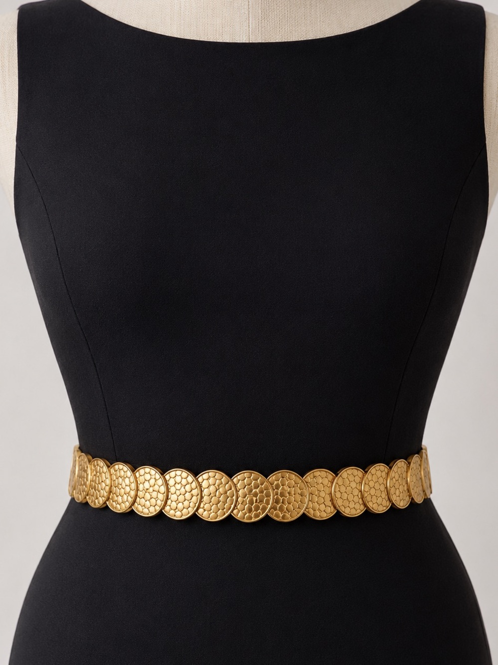 Vintage Gold Tone Medallion Disc Stretch Waist Belt Elastic 32” Retro Queen